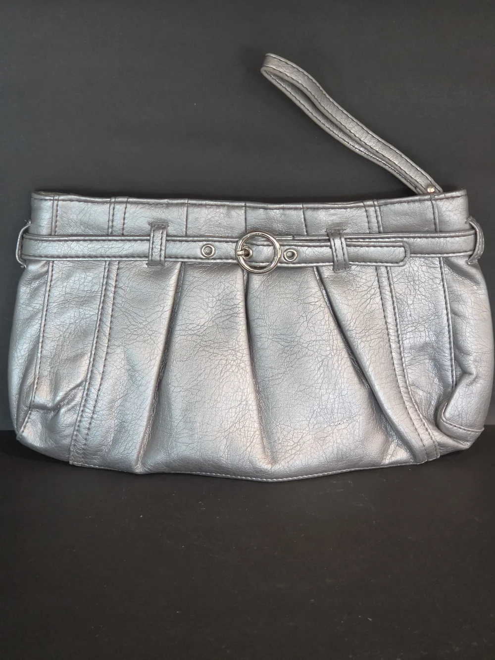 Neiman Marcus Metallic Silver Pleated Wristlet Clutch